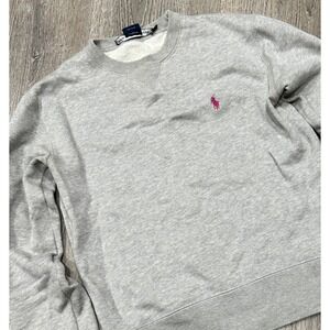 Ralph Lauren Sweater Womens XS Gray Acrylic Crewneck Pullover Pink Pony Sweater